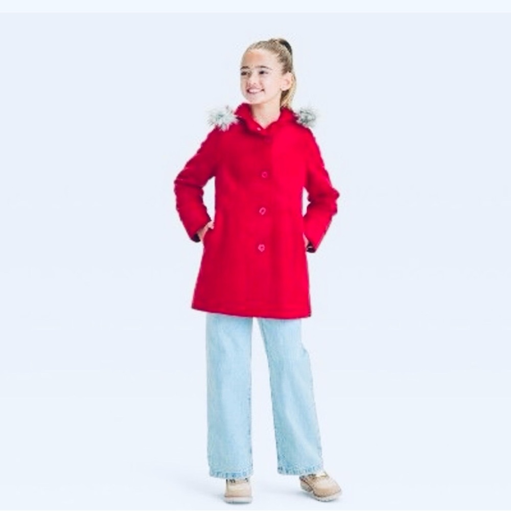 Cat & Jack - Girls' Solid Faux Fur Jacket - Cat & Jack Red Medium
